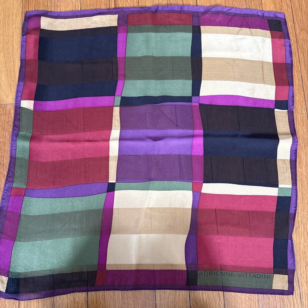 Adrienne Vittadini Vintage square Scarf Multicolor Geometric 20.5” Y2K Head Neck